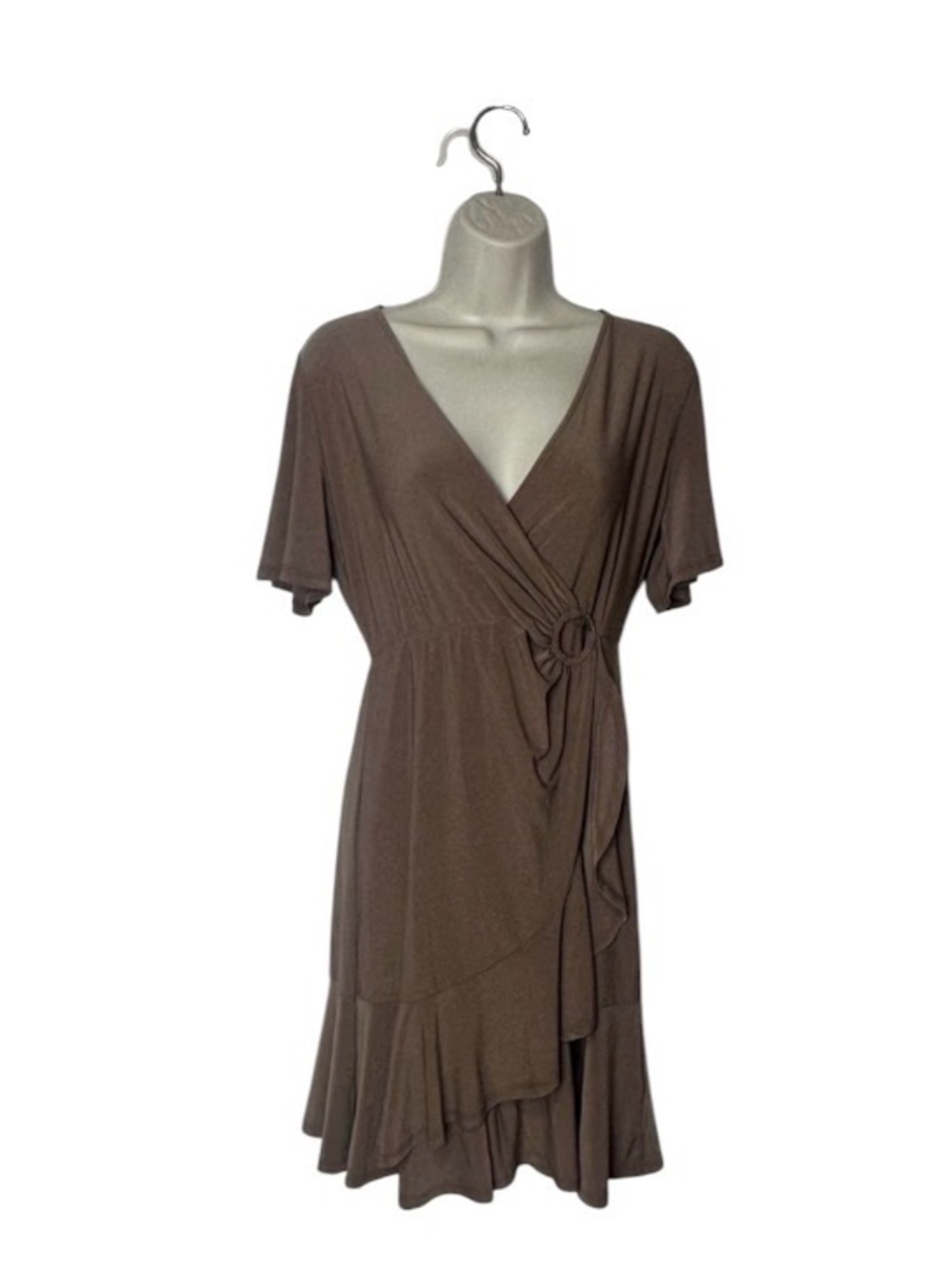 Gilli Brown Wrap Mini Dress with Ruffle Hem